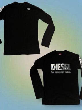 Diesel Black Long Sleeve Logo Tee